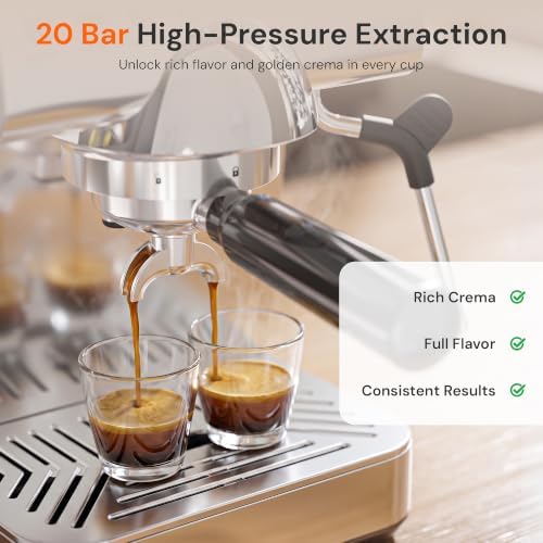 Kismile 20 Bar Espresso Machine with Milk Frother, Hot & Cold Brew Semi-Automatic Expresso Coffee Machine with Single & Double Shot, LED Display for Home Barista Latte and Cappuccino - Image 3