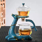 Heat-resistant Kungfu Glass Tea Set with Heater Attract Water Diversion Rotating Cover Bowl Lazy Semi-Automatic Deer Glass Teapot - Image 2