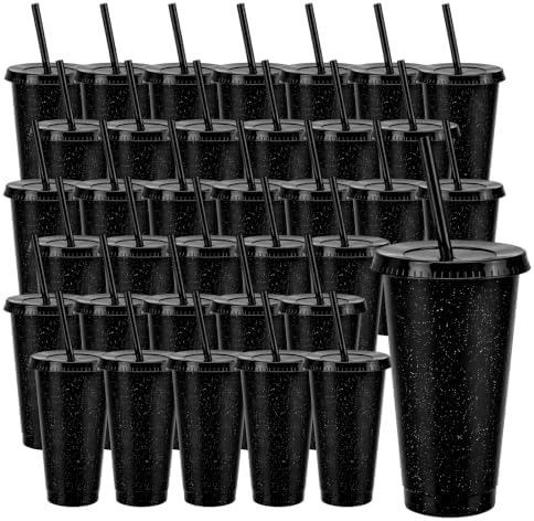36 Pcs Black Tumblers with Straw & Lid - 24oz Coffee Cups by Pineburg