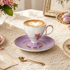 KAMMAK Tea Cups Set of 2,Ceramic Floral Pattern Demitasse Cup - Image 5