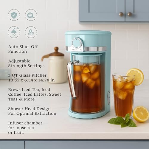 Retro Iced Tea Maker with Infuser, 3QT Glass Pitcher Electric Tea and Coffee Brewer, Adjustable Strength Cold Brew Maker for Iced Coffee, Iced Lattes, Sweet Tea & Fruit Infusions - Image 5