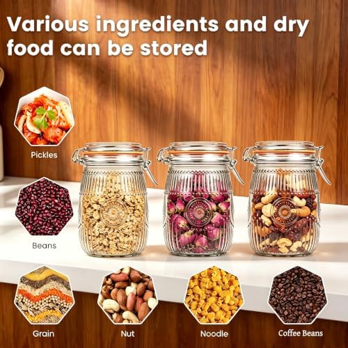 Amzcku Wide Mouth Vintage Mason Jars with Airtight Lid 32oz Canister 6-Pack - Image 5
