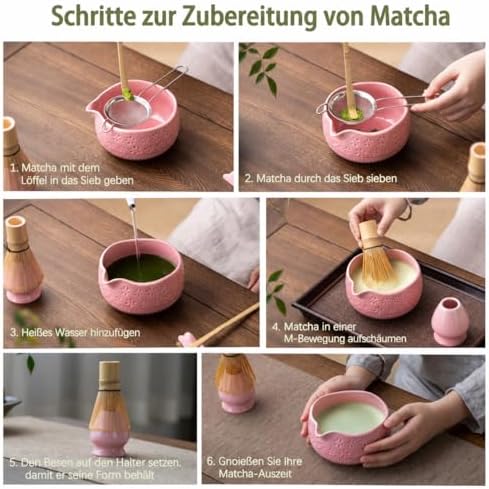 Buucup Matcha Whisk Set, Ceramic Matcha Kit with Bowl & Tools, Pink - Image 6