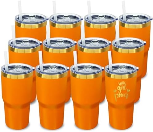 20 oz Tumbler Bulk Stainless Steel Tumblers with Lids and Straws Orange by MetalyaTumblers
