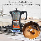 Classic Moka Pot, Stovetop, Espresso Coffee Maker, 240 Ml, Premium Aluminium Built, Italian Style Mocha, Cuban Café Brewing, Black - Image 2