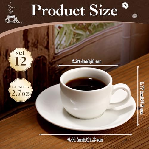 Maxdot 12 Set 2.7 OZ Porcelain Espresso Cups and Saucers White - Image 2