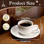 Maxdot 12 Set 2.7 OZ Porcelain Espresso Cups and Saucers White - Image 2