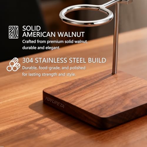 Pour Over Coffee Stand, Height Adjustable Hand Drip Cone Filter Holder, Premium Solid Walnut Wood Base & 304 Stainless Steel Dripper Station for Home Cafe Station, Walnut（Stand Only） - Image 4