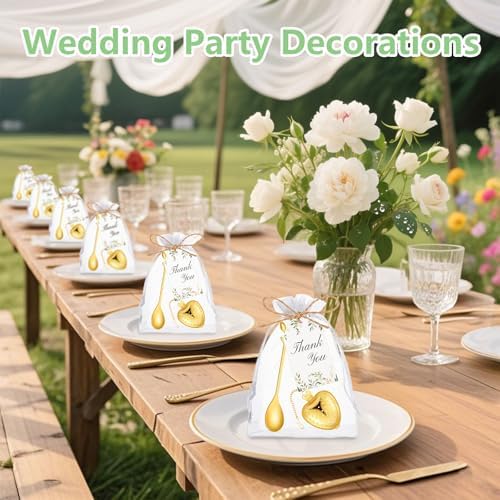 30 Sets Bridal Shower Tea Party Favor for Guests Leaf Tea Spoon Heart Tea Infuser for Loose Leaf Tea Steeper with Thank You Card Organza Bags for Wedding Gift Souvenirs Decoration (30, Gold) - Image 6