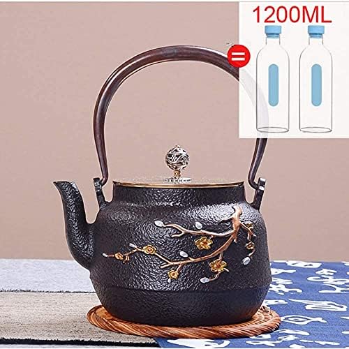 1200ml Japanese Cast Iron Teapots Tetsubin Tea Kettle Set With Pure Copper Pot Lid And Handle, For Loose Leaf Tea And Teabags, Plum Blossom Pattern, Black - Image 4
