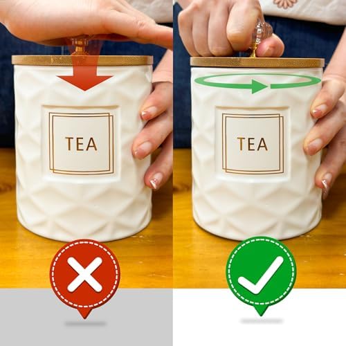 Set of 3 Ceramic Canisters for Sugar Coffee Tea with Tray, White Airtight Food Storage Jars with Wood Lids, Kitchen Counter Storage Containers - 23oz - Image 5