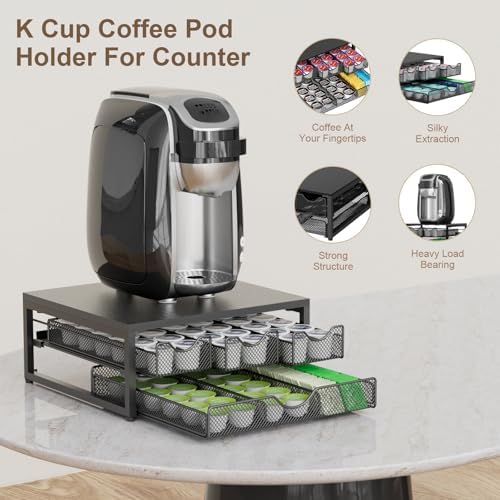 Coffee Pod Holder For Counter, 3 Pull-Out 72 K-Cup Holder Drawer, Wooden Cafe Pods Storage Organizer with Sliding Drawers for Coffee Station, Home, Kitchen, Office, Dorm (Black) - Image 4