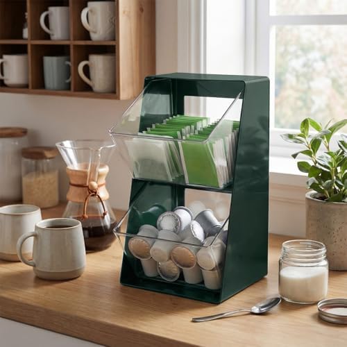 2 Pack Large Coffee Pod Holder, Coffee Station Counter Container Stackable Pantry Storage Organizer Bins, Creamer Suger Plastic Accessories Organizer for Office Home Kitchen Supplies(Green) - Image 5