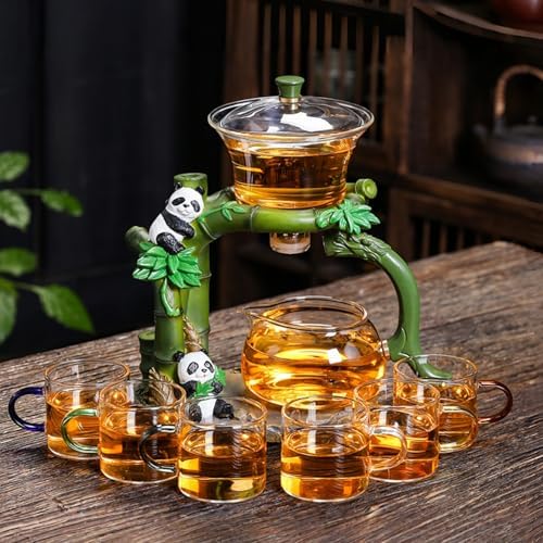 Chinese Gongfu Tea Set Magnetic Glass Teapot with Infuser,6 cups,Semi Automatic Design for Loose Leaf Tea (3 cups/layer, 2 layers, 6) by Unknown
