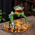 Chinese Gongfu Tea Set Magnetic Glass Teapot with Infuser,6 cups,Semi Automatic Design for Loose Leaf Tea (3 cups/layer, 2 layers, 6) by Unknown