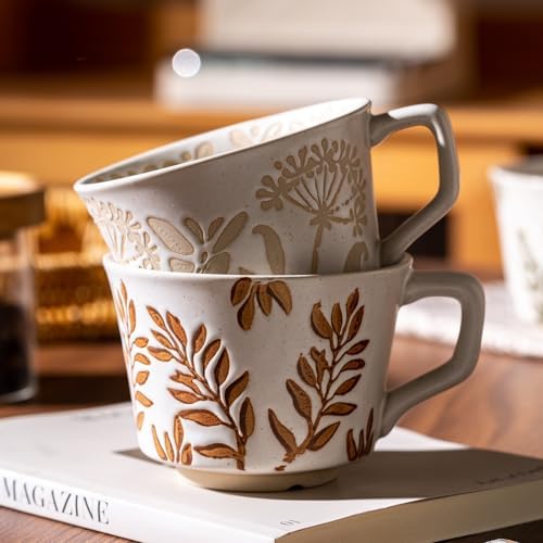Coffee Mugs Set of 4 with Gold Spoon, 11 oz Ancient Style Hand-painted Ceramic Mug Gifts for Men Women, Unique Personality Gifts for Home Kitchen Office, Dishwasher Microwave Safe - Image 3