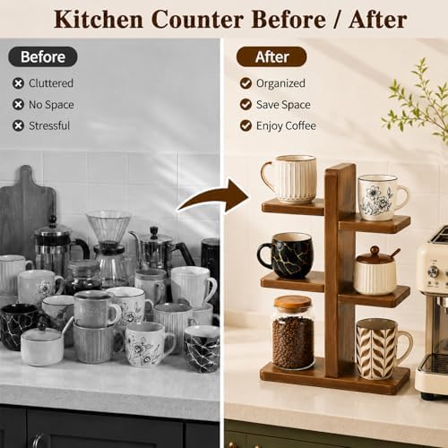 Coffee Mug Holder for Countertop, Wooden Coffee Mug Display Shelf - Image 3