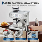 Stainless Steel Rich Coffee Machine w/Built-in Grinder – 20 Bar, 2.8l Removable Tank, Milk Frother Steam Wand for Latte & Cappuccino, Adjustable Shot Volume, Pro for Home Barista & Office - Image 4
