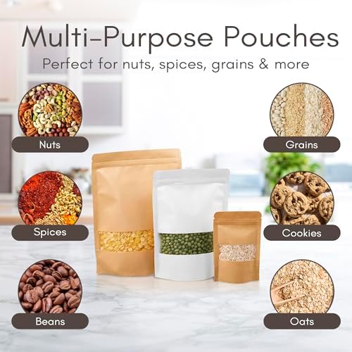 DiRose Kraft Stand Up Pouches with Window, Reclosable Food Storage Bags, Heat Sealable Stand Up Pouch for Coffee, Candy, Nuts, Tea, Spices – 8 oz (300 Pack) - Image 7