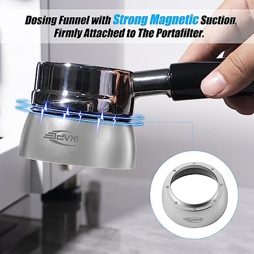 IKAPE 51MM Espresso Tamper Kit 6 IN 1 Silver, Coffee Tamper, Gravity Espresso Distributor, Magnetic Dosing Funnel, Puck Screen 2pcs, Espresso Knock Box & Station 2 IN 1 - Image 6