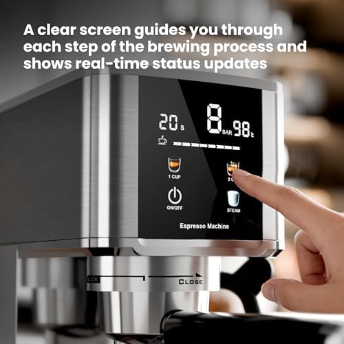 Kismile 20 Bar Espresso Machine,Milk Frother, LED Display, Stainless Steel - Image 3