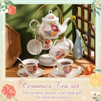 Zhehao 20 Pcs Porcelain Tea Set for Adult, with Metal Holder, Groovy - Image 3