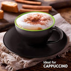 MIAMIO - Set of 6, Ceramic Stackable Cappuccino Cups Set / 6 Ounce Cappuccino Mugs and Saucer with Metal Stand for Coffee Drinks, Cafe, Latte, Americano and Tea - Le Papillon Collection (Green) - Image 4