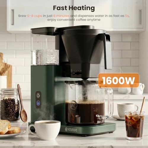 Kismile SCA Certified 8-Cup Coffee Maker, 6-Min Quick Brew, Hot & Cold Brew Coffee Machine, Adjustable Flow Control, Magnetic Anti-Drip, Keep Warm, DIY Manual Mode, Dishwasher Safe, Olive Green - Image 4