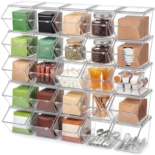 Yerliker 25 Pcs Clear Stackable Storage Bins with Lids for Pantry by Yerliker