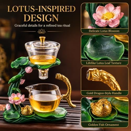 Glass Lotus Teapot with Infuser, Chinese Gongfu Tea Set for Adults, Elegant Handcrafted Semi-Automatic Tea Maker for Home, Office and Afternoon Tea - Image 6