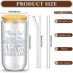 Uiifan 12 Pcs Nurse Gifts for Women 16 oz Can Shaped Glass Cups with Lids and Straw Funny Nurses Week Appreciation Gifts Nurse's Day Gift for Christmas Graduation Birthday School Supplies(Stylish) - Image 2