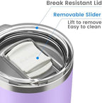 Coffee Tumbler 20 oz, Double Wall Stainless Steel Travel Coffee Mug with Removable Slider Lid, BPA Free, Car Cup Holder Compatible - Gym/Office/Travel/Home - Lilac - Image 2