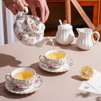 Small Ceramic Floral Teapot，22oz Tea Pot with Infuser for Blooming and Loose Tea, Coffee，milk (Little flowers, With tea strainer) - Image 4