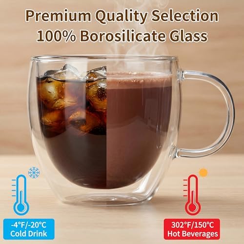 MESNEY Double Wall Insulated Espresso Cups & Mugs, Set of 4, 6.7 oz, Clear Glass for Coffee, Latte, Macchiato, Cappuccino & Tea, Dishwasher Safe - Image 3
