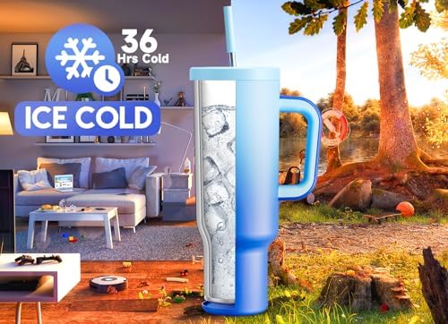 Meoky 50 oz Tumbler with Handle, Tumbler with Lid and Straw, Insulated Stainless Steel Travel Mug, 100% Leak-proof, Keeps Cold for 36 Hours or Hot for 12 Hours (Sky) - Image 2