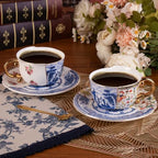 KAMMAK Tea Cups and Saucers Set of 2, Fine Bone China Coffee Cups, 582N - Image 2
