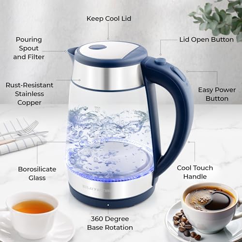 Zulay Kitchen Fast Boiling Electric Water Kettle - 1.7L, 1500W, Auto Shut-Off for Overboil & Boil Dry Protection, Cool-Touch Handle, 360° Base - Rapid Teapot Boiler For Coffee & Tea - Navy - Image 5