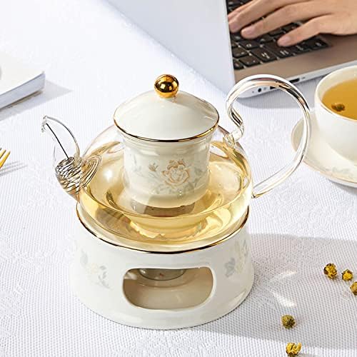 Glass Tea Pot Warmer Set 22oz Glass Teapot with Removable Loose Tea Infuser and Candle Holder Warmer Heating Base Elegant Teapot Gift Set Stovetop Safe Kettle,Style 4-7.,Style 2-7.67 x 8.68 inch - Image 2