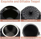 20.3oz Small Cast Iron Teapot, SECHUDO Cast Iron Tea Kettle for Stovetop Safe Coated with Enameled Interior, Cast Iron Tea Pot with Stainless Steel Infuser for Loose Tea (Black Honeycomb Pattern) - Image 5