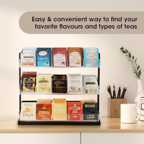 J JACKCUBE DESIGN Tea Bag Organizer Steel and Acrylic 3 Tier, 15 Compartment Tea Bags Sugar Packets Coffee Station Storage Holder for Cabinet Countertop Office (Black)- MK956A - Image 7