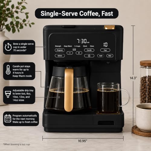 Multi-Brew Coffee Maker – 12-Cup Carafe & Single-Serve Pod or Grounds, Iced Coffee Mode, Programmable Touch Display, Includes Filters (Black Sesame) - Image 6