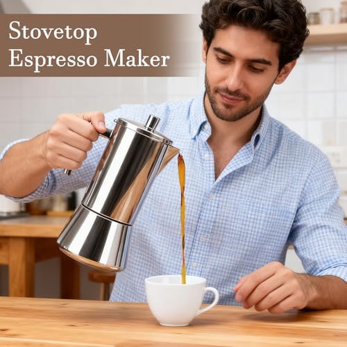 Gugxiom Stovetop Espresso Maker, 12Cup 17.5 oz Moka Pot, Stainless Steel Italian Coffee Machine Maker, Cuban and Italian Coffee Maker, Coffee Gift for Home Travel - Image 2