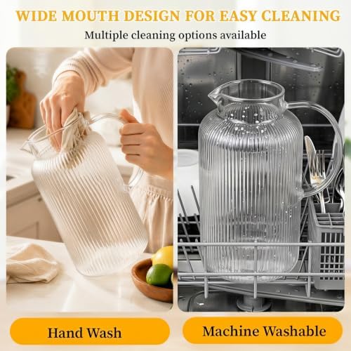 100oz / 3L Circular Glass Pitcher with Lid, Vertical Striped Circular Pitcher with Handle,Golden Teapot Lid, Extra Large Capacity, Heat Resistant Material, Ideal for Hot and Cold Beverages - Image 7