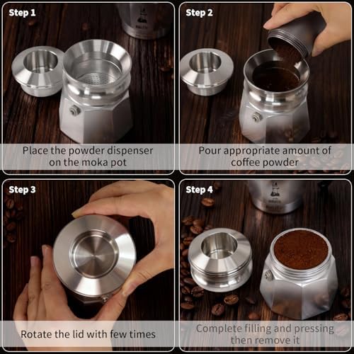2-3 Cup Moka Pot Tamper, 304 SS Dosing Funnel & Distributor, Silver - Image 3