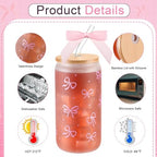 6 Sets 16oz Bow Glass Cups with Bamboo Lids Straws Tumbler,Pink - Image 7