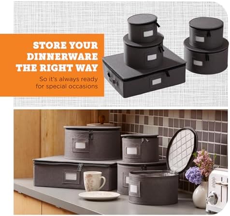 storageLAB 5-Piece China Storage Set | Plates & Mugs | Woven Linen | Gray - Image 2