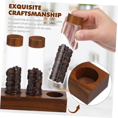 Glass Coffee Bean Storage Tube Set with Wooden Stand and Threaded Lids - Image 3