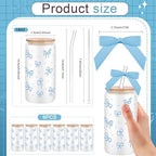 6 Sets 16oz Bow Glass Cups with Bamboo Lids Straws Tumbler,Blue - Image 2