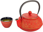 Restaurantware-30 Ounce Japanese Teapot, 1 Enamel Coated Japanese Tea Kettle - Cherry Blossom Design, Includes Mesh Strainer, Red Cast Iron Primitive Kettle, For Teabags And Loose Leaf Tea by Restaurantware