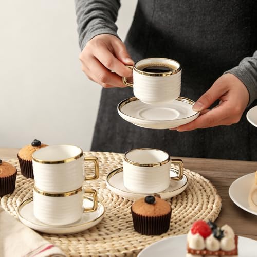 LETAOTAO Espresso Cups and Saucers Set of 4, 3oz Mini Demitasse Mugs - Image 4